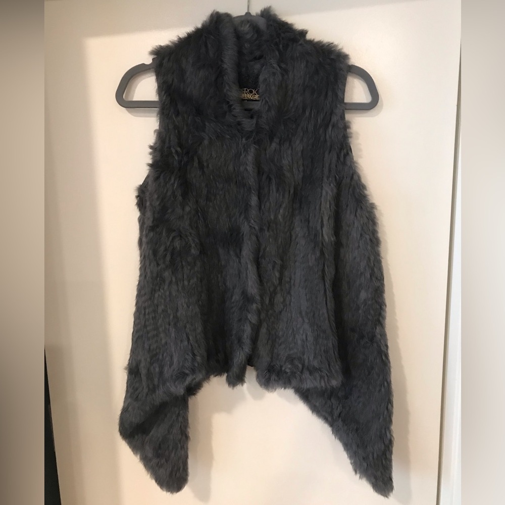 LaROK Luxe rabbit fur vest with knit back SZ XS